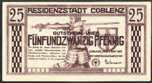 (№1917) Банкнота Германия 1917 год &quot;25 Pfennig&quot;