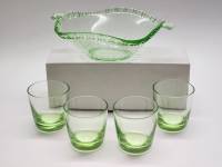 Салатник и 4 стопки цветное зеленое стекло