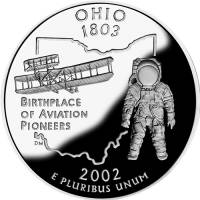 (017s, Ag) Монета США 2002 год 25 центов "Огайо"  Серебро Ag 900  PROOF