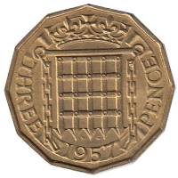 (1957) Монета Великобритания 1957 год 3 пенса "Елизавета II"  Латунь  VF
