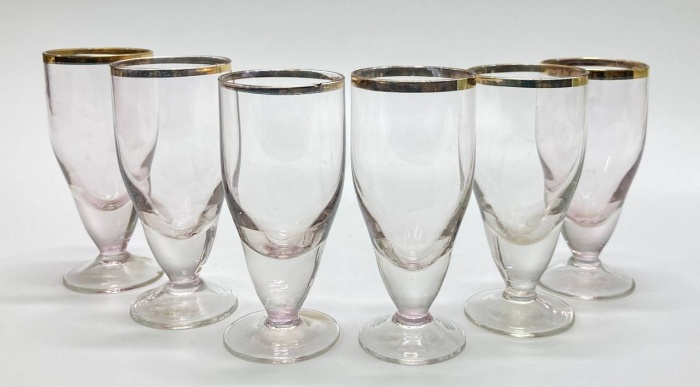 Рюмки, цветное стекло, позолота, СССР, 6 шт