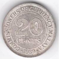 (1939) Монета Малайя 1939 год 20 центов "Георг VI"  Серебро Ag 750  UNC