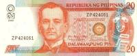 2002 Банкнота Филиппины 2002 год 20 песо Мануэль Кесон   UNC