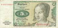 1980 Банкнота Германия ФРГ 5 марок Портрет венецианки   VF