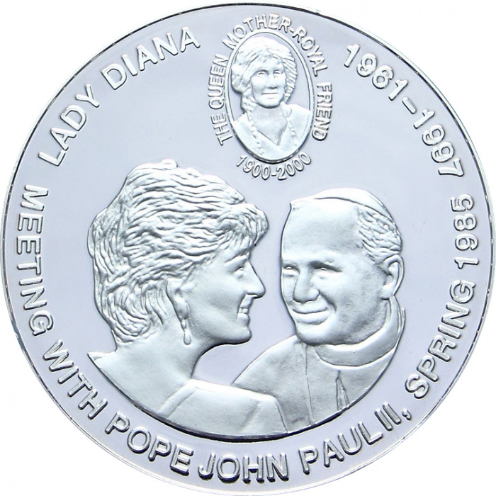 (2000) Монета Дем Республика Конго 2000 год 5 франков &quot;Леди Диана и Иоанн Павел II&quot;  Серебрение  PRO