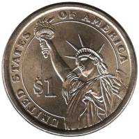 32p Монета США 2014 год 1 доллар Франклин Делано Рузвельт  Вариант №2 Латунь  COLOR. Цветная