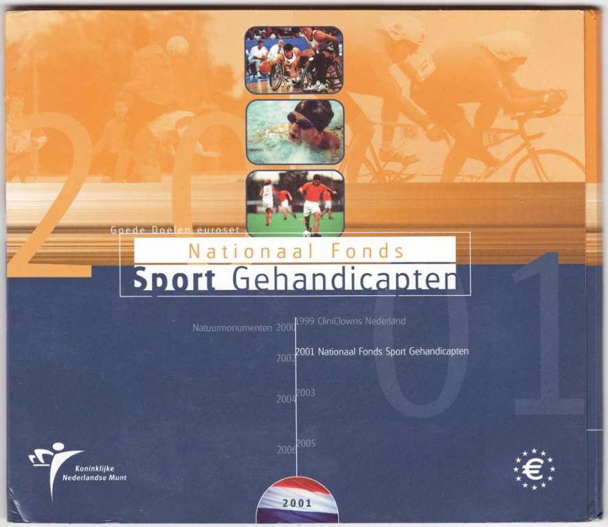 Набор монет Евро Нидерланды 2001 год &quot;Национальный Фонд Спортсменов-Инвалидов&quot; В буклете, AU