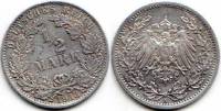 (1913A) Монета Германия (Империя) 1913 год 1/2 марки   Серебро Ag 900  XF