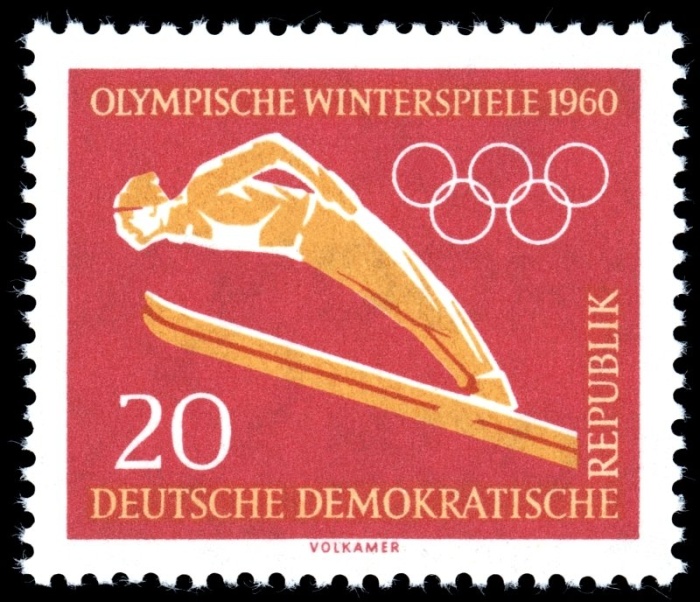 (1960-003) Марка Германия (ГДР) "Прыжки с трамплина"    Летние и Зимние ОИ 1960, Рим III O