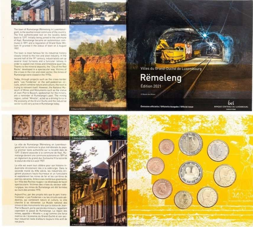 (2021, 9 монет) Набор монет Люксембург 2021 год &quot;Рюмеланж&quot;   Буклет