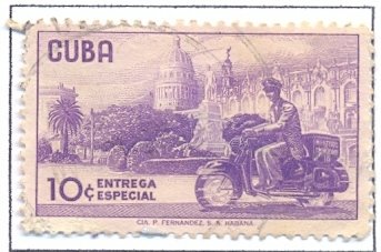 (№663) Марка Куба 1960 год &quot;Курьер с мотоцикла&quot;, Негашеная