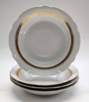 Тарелки суповые 4 шт ЛФЗ диаметр 24 см фигурный край позолота