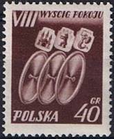 (1955-009) Марка Польша "Три колеса"   8 Велогонка мира  II Θ