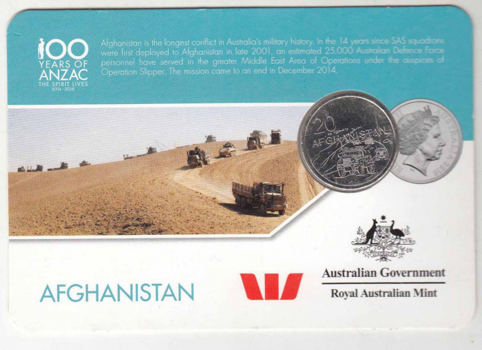 (2016) Монета Австралия 2016 год 20 центов &quot;Афганистан&quot;  Медь-Никель  Блистер