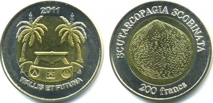 (2011) Монета Уоллис и Футуна 2011 год 200 франков &quot;Моллюск Scutarcopagia Scobinata&quot;  Биметалл  UNC