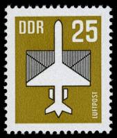 (1987-080) Марка Германия (ГДР) "Самолет"  оливковая  Авиапочта III O