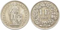 (1945) Монета Швейцария 1945 год 1 франк   Серебро Ag 835  UNC