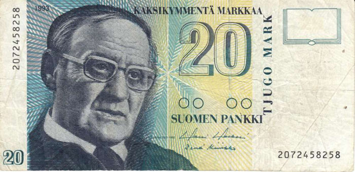 (1993) Банкнота Финляндия 1993 год 20 марок &quot;Вяйнё Линна&quot; Holkeri - Koivikko  VF