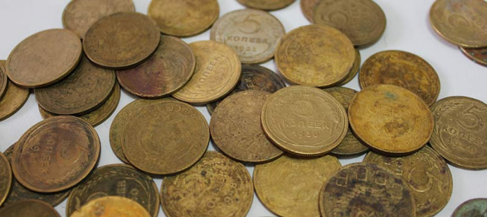 Набор монет СССР 5 копеек, 1, 2, 3 копейки 1924-1960 гг., 59 штук (состояние на фото)