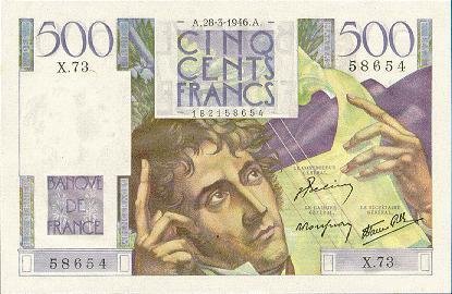 (№1946P-129a.4) Банкнота Франция 1946 год &quot;500 Francs&quot;