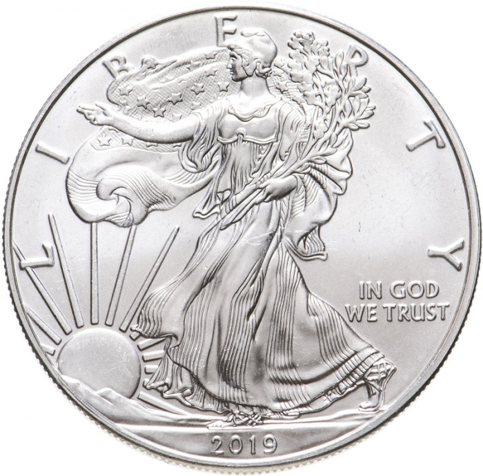 (2019w) Монета США 2019 год 1 доллар &quot;Шагающая Свобода&quot;  Серебро Ag 999  UNC