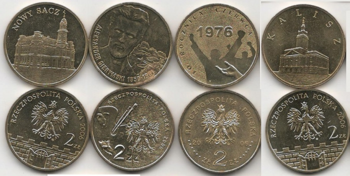 (118 126 128 129 4 монеты по 2 злотых) Набор монет Польша 2006 год   UNC