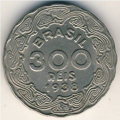 (№1938km546) Монета Бразилия 1938 год 300 Reacute;is (Президент Getuacute)