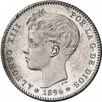 () Монета Испания 1896 год 1  ""   Биметалл (Серебро - Ниобиум)  UNC