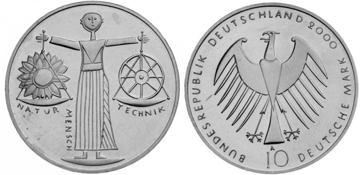 (2000a) Монета Германия (ФРГ) 2000 год 10 марок &quot;ЭКСПО 2000 Ганновер&quot;  Серебро Ag 925  PROOF