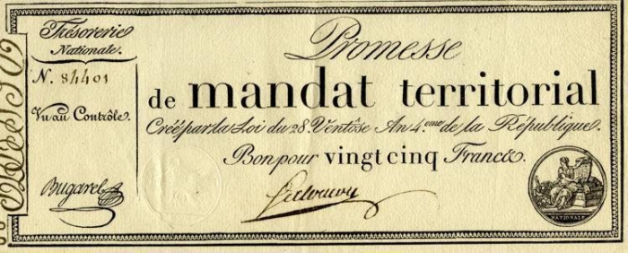 (№1796P-A83a) Банкнота Франция 1796 год &quot;25 Francs&quot;