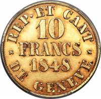 (№1848km139(geneva)) Монета Швейцария 1848 год 10 Francs