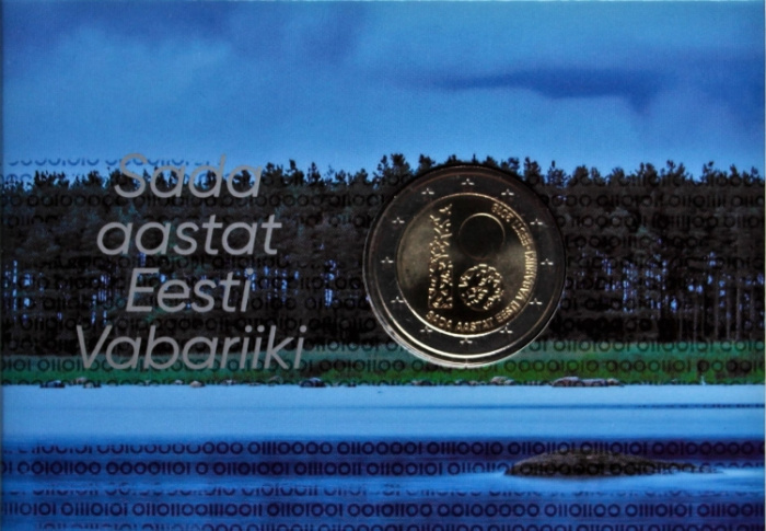 (006) Монета Эстония 2018 год 2 евро &quot;Эстонская Республика. 100 лет&quot;  Биметалл  Буклет