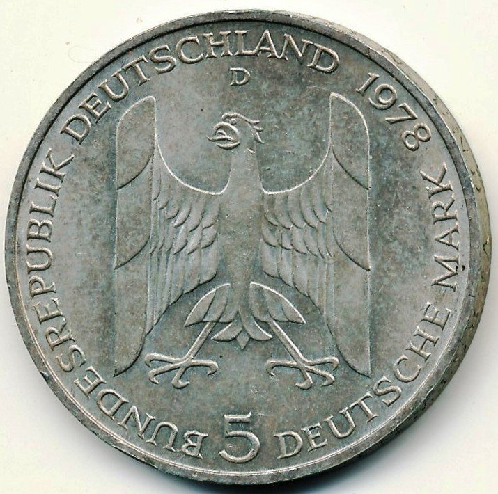 (1978d) Монета Германия (ФРГ) 1978 год 5 марок &quot;Густав Штреземан&quot;  Серебро Ag 625  PROOF