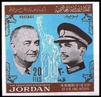 (№1965-559) Марка Иордания 1965 год "Визит короля Hussein039s во Францию и США", Гашеная