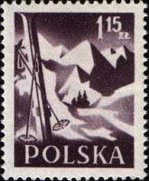 (1956-016) Марка Польша "Лыжи и горы"   Туризм II Θ