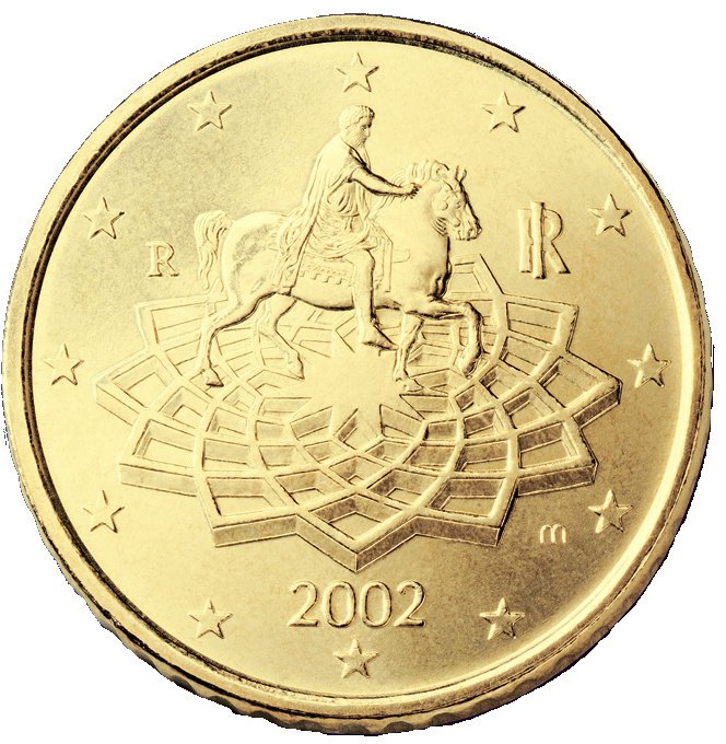 2002 Монета Италия 2002 год 50 центов 1. Старая карта ЕС Латунь  UNC