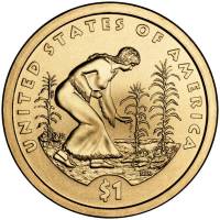 (2009p) Монета США 2009 год 1 доллар "Три сестры"  Сакагавея Латунь  UNC