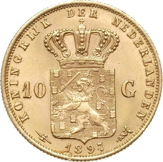 () Монета Нидерланды (Голландия) 1892 год 10  &quot;&quot;   Биметалл (Платина - Золото)  UNC