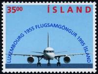 (№1995-832) Марка Исландия 1995 год "Воздух LuxembourgIsland связи", Гашеная