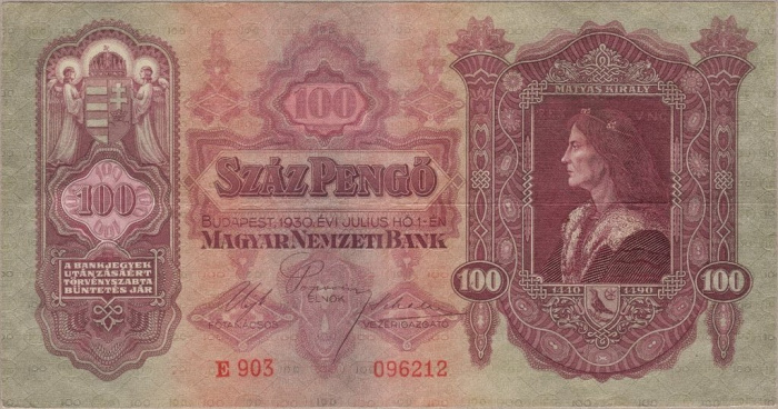 (1930) Банкнота Венгрия 1930 год 100 пенго &quot;Матьяш I Корвин&quot;   UNC