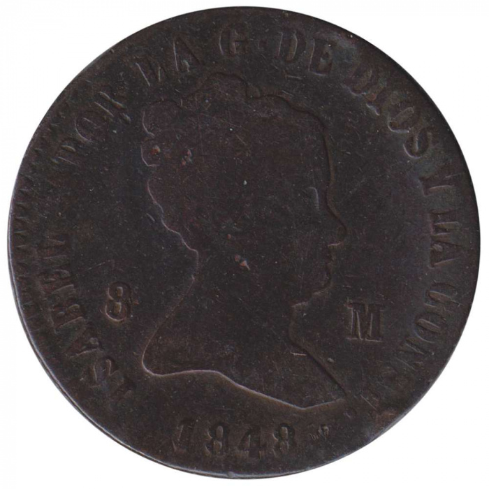 Монета Испания 1848 год 8 мараведи, VF