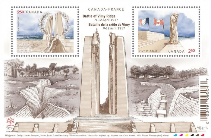 Блок марок Канада 2017 год &quot;100-летие битвы при Вими&quot;, Гашеный