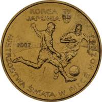 (050) Монета Польша 2002 год 2 злотых "ЧМ по Футболу Япония-Корея 2002"  Латунь  UNC
