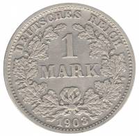 (1903D) Монета Германия (Империя) 1903 год 1 марка   Серебро Ag 900  VF
