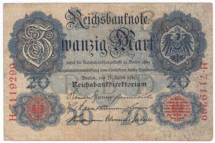 () Банкнота Германия (Империя) 1907 год 20  &quot;&quot;   F