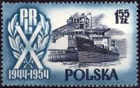 (1954-064) Марка Польша "Грузовое судно"   10 лет Польской Народной Республике №2 III Θ