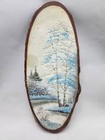 Панно Картина на спиле дерева Зимний лес Береза Елка каменная крошка