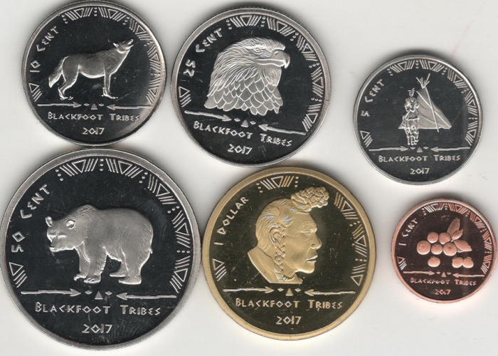 (2017, 6 монет) Набор монет США (Индейская резервация Черноногих) 2017 год &quot;Флора и фауна&quot;   UNC