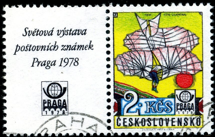 (1977-046) Марка + купон Чехословакия &quot;Отто Лилиенталь&quot;    Международная выставка марок Прага. Истор