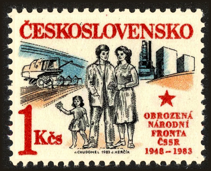 (1983-007) Марка Чехословакия &quot;Семья&quot;    35-летие 'Победоносного февраля' и 'Национального фронта' I